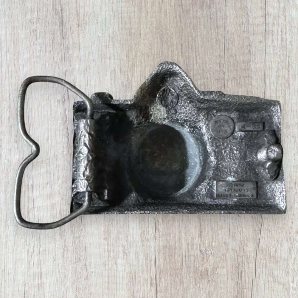 Bergamot Brass Works Vintage Camera Belt Buckle Made in USA 1979 Metal Pewter